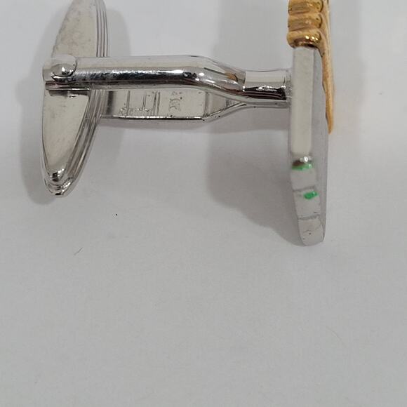 Dunhill Vintage Cufflinks Tie Clasp Clip Bar Set Silver Gold Striped Logo Box - Picture 12 of 16